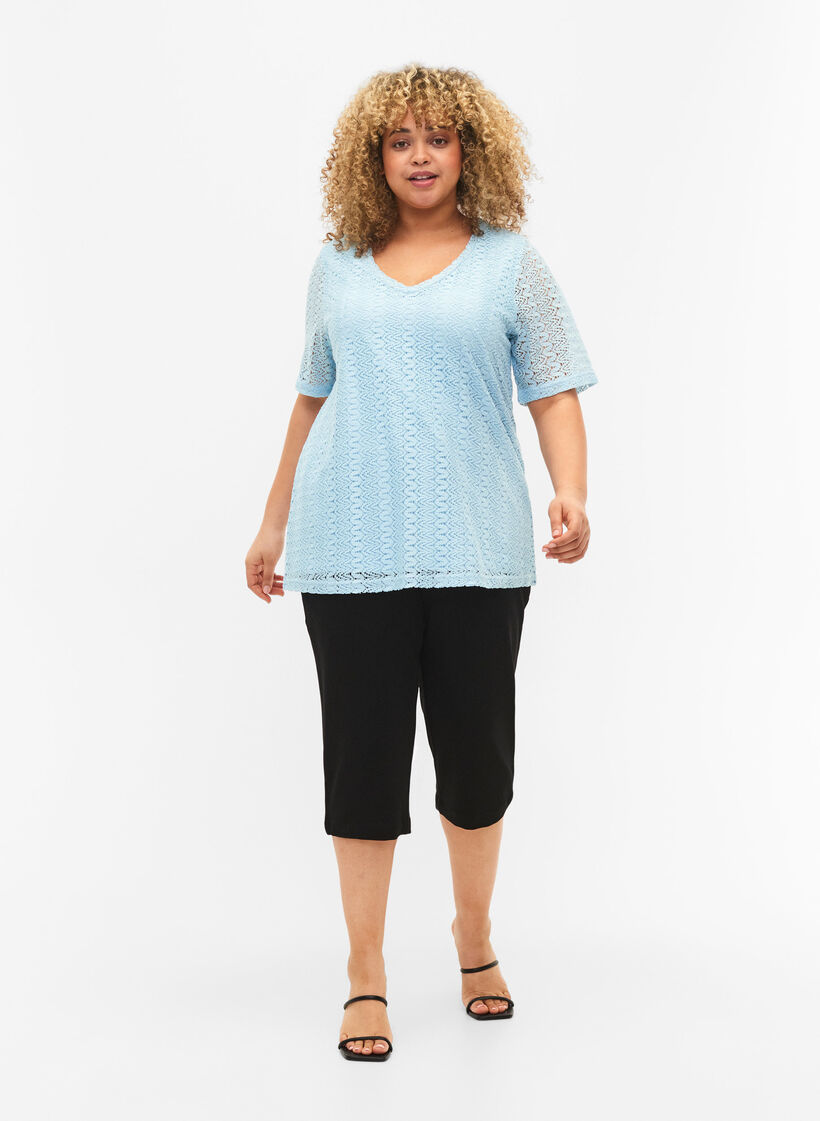 Koronkowa bluzka z krótkim rekawem i dekoltem w szpic, Angel Falls, Model image number 2