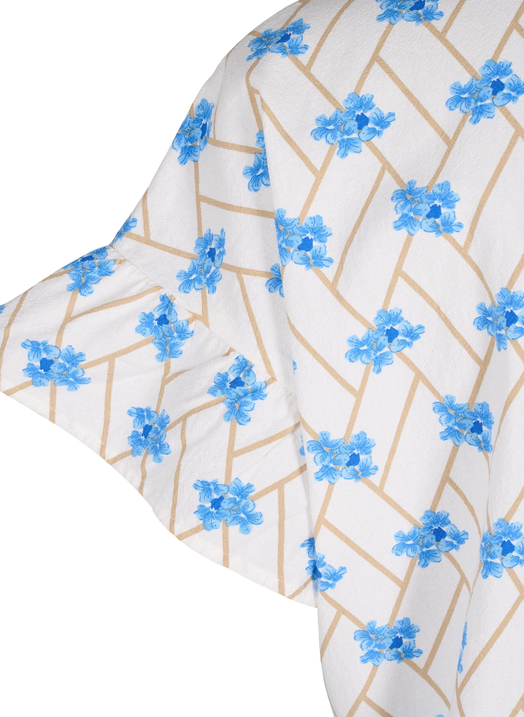 Zizzi Bawelniana tunika w kwiaty, Snow White Flower, Packshot image number 3