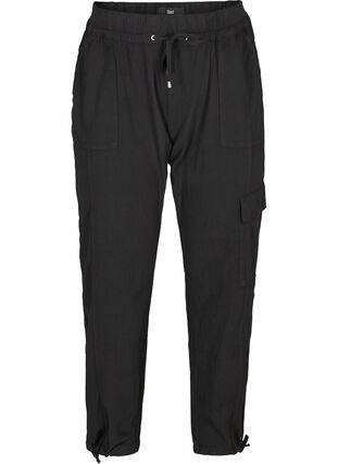 Luzne, bawelniane spodnie bojówki, Black, Packshot image number 0