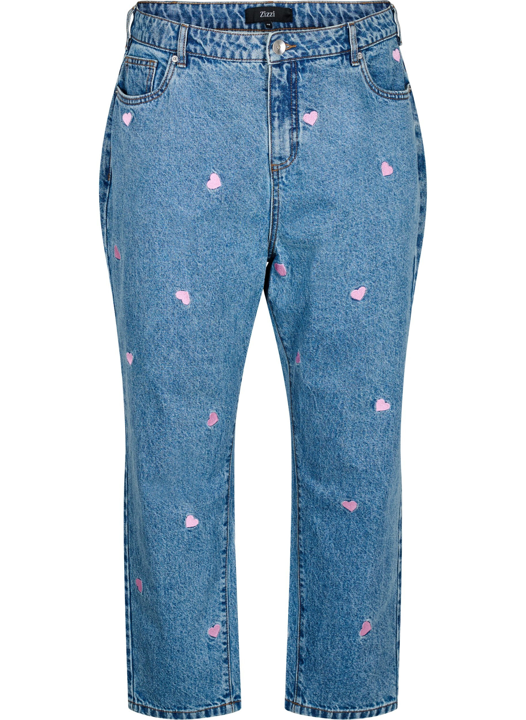 Zizzi  Jeansy Mille typu mom fit z haftem, Niebieskie, Packshot image number 0