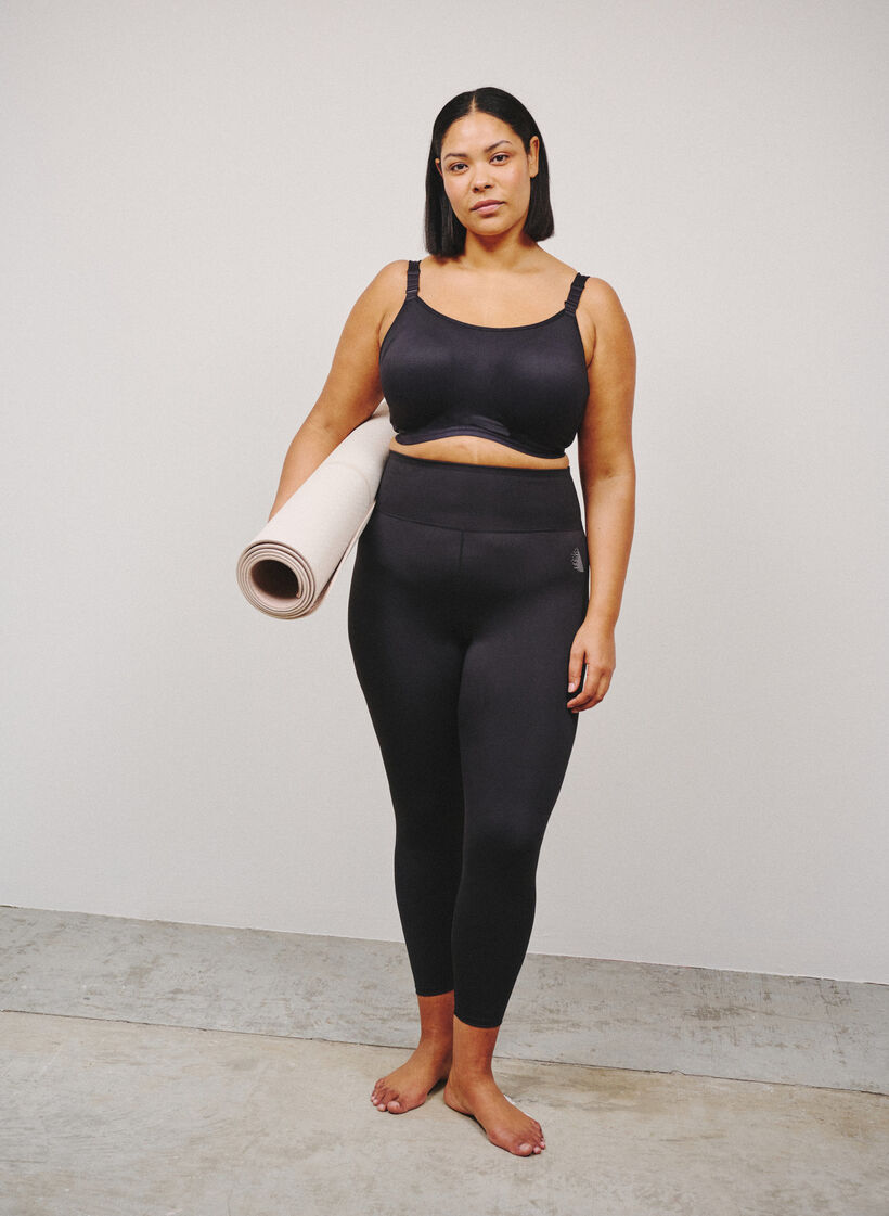 Rajstopy treningowe z wysoka talia i kieszonka w pasie, Czarne, Image image number 0