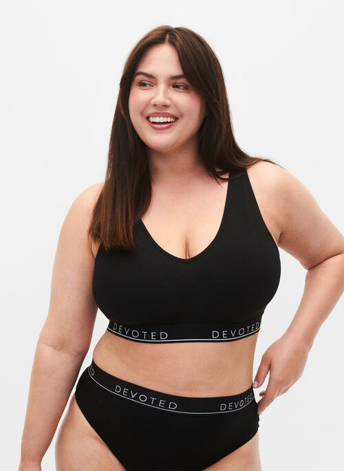 Bawelniany biustonosz z dekoltem w szpic i nadrukowanym tekstem