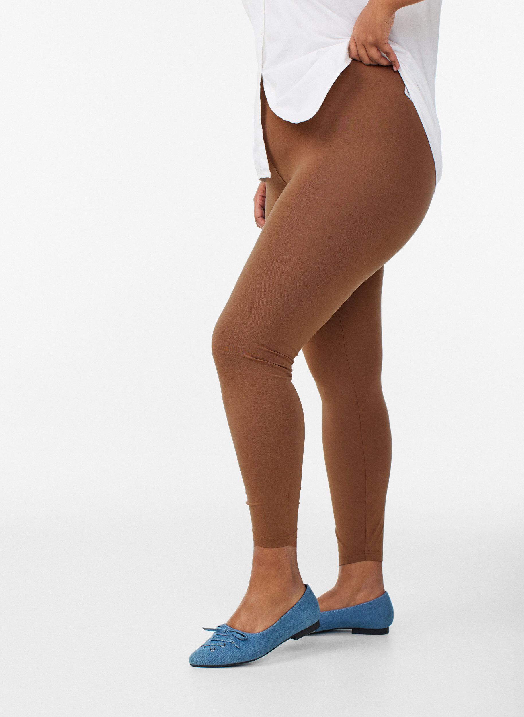 ZizziLegginsy basic z wiskozy, Brązowy, Model image number 0