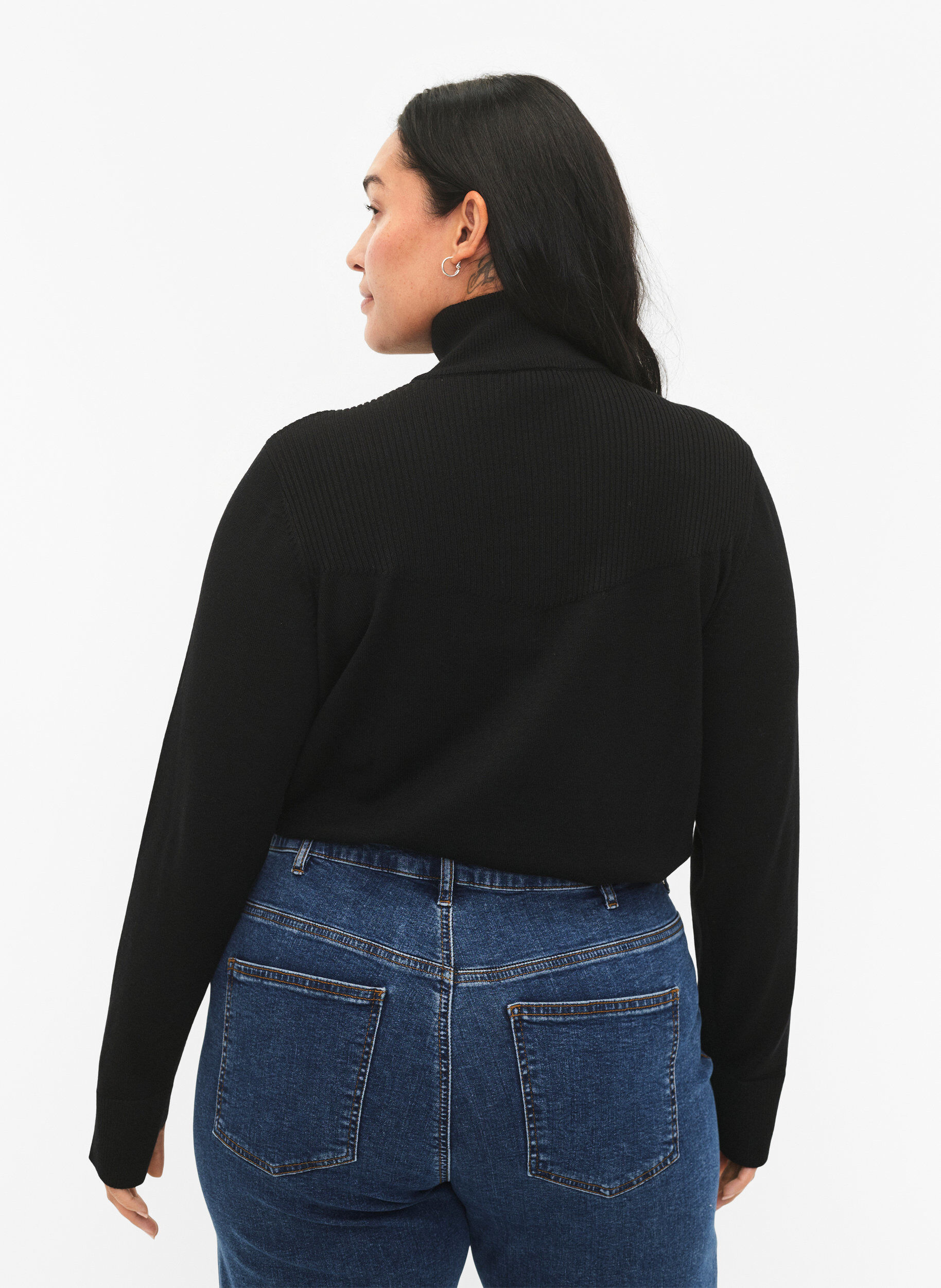 Zizzi Bluzka z dzianiny wiskozowej z wysokim dekoltem i zamkiem blyskawicznym, Black, Model image number 1