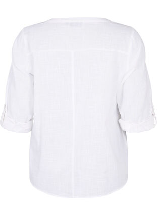 Bawelniana koszulowa bluzka z dekoltem w szpic, Bright White, Packshot image number 1