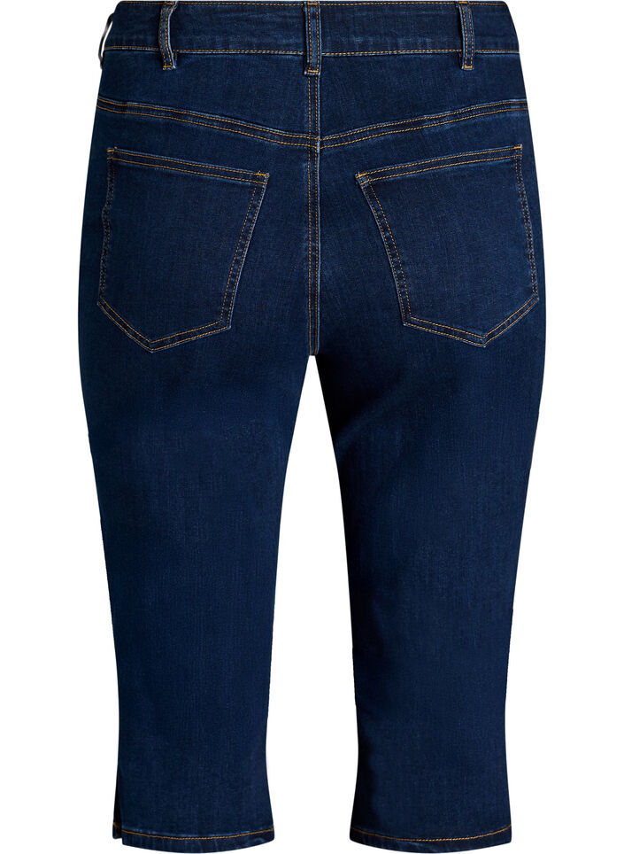 Spodnie capri ze sciagaczem w talii, slim fit, ze stretchowego denimu, Niebieskie, Packshot image number 1