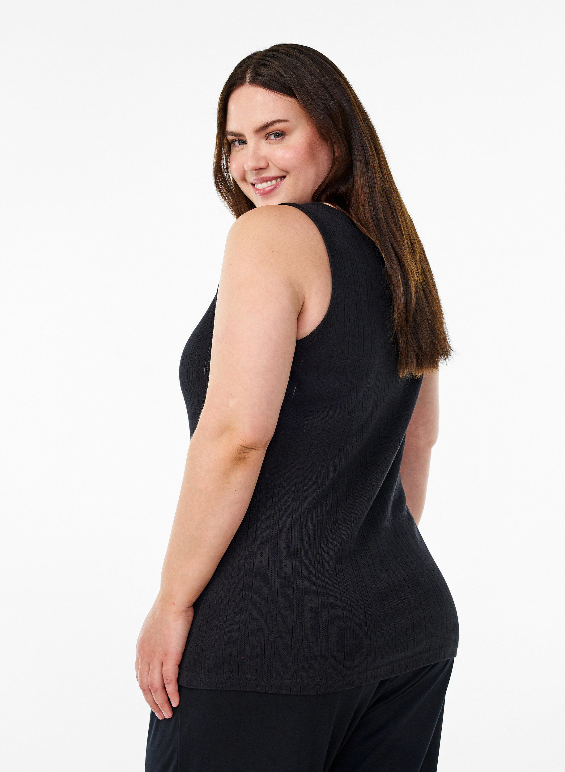 ZizziKoszulka nocna z bawelna organiczna z fakturowanym wzorem, Czarne, Model image number 2