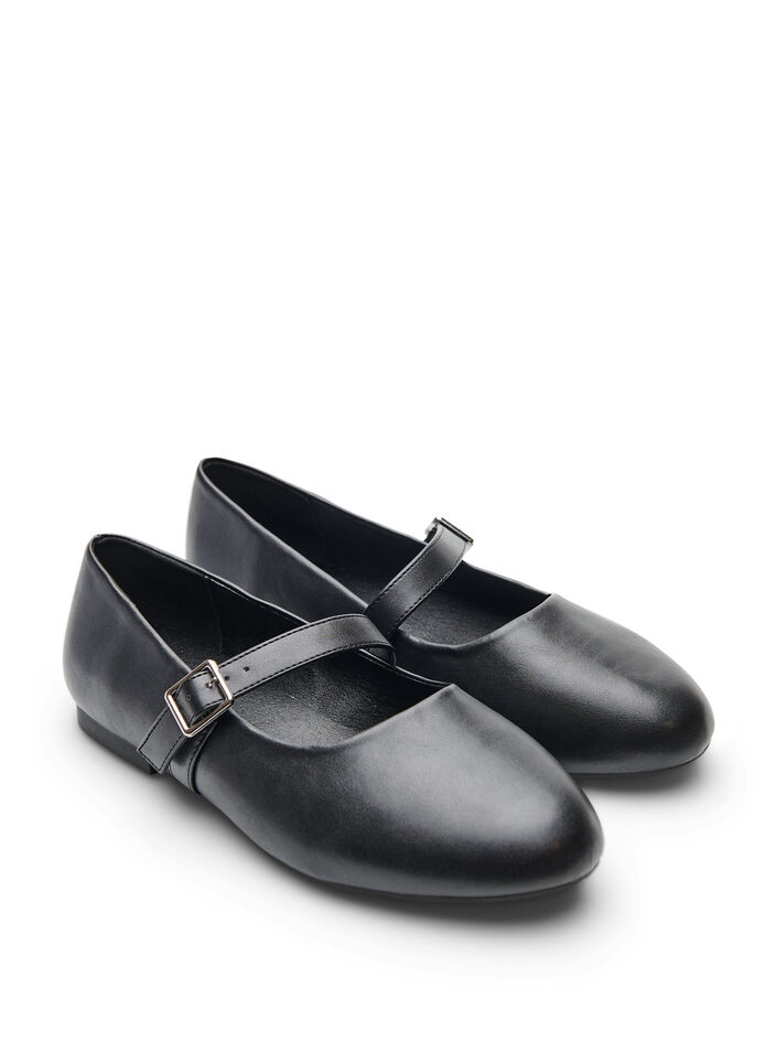 Ballerina ze sztucznej sk&oacute;ry ze sznurkiem, Czarne, Packshot image number 1