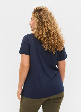 T-shirt z krótkim rekawem i dekoltem w szpic, Navy Blazer, Model image number 1