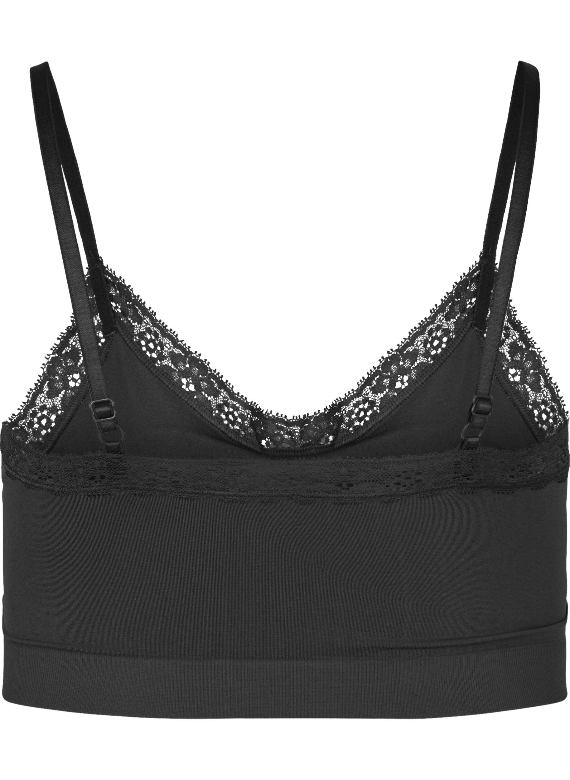 Zizzi Seamless bra with lace trim, Black, Packshot image number 1