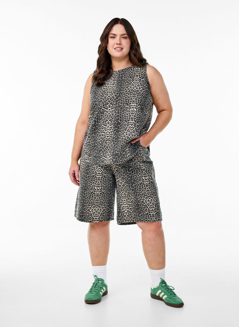 Dzinsowy top bez rekawów w panterke, Brązowy, Model image number 1