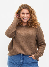 Melanzowy sweter z okraglym dekoltem, Caribou Mel., Model