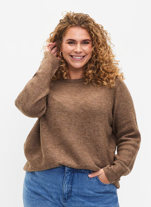 Melanzowy sweter z okraglym dekoltem, Caribou Mel., Model image number 0
