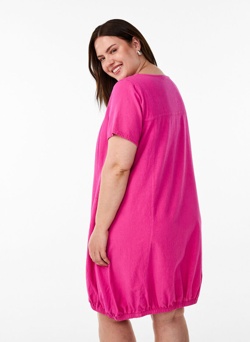Bawelniana sukienka z kr&oacute;tkim rekawem, R&oacute;żowy, Model image number 2