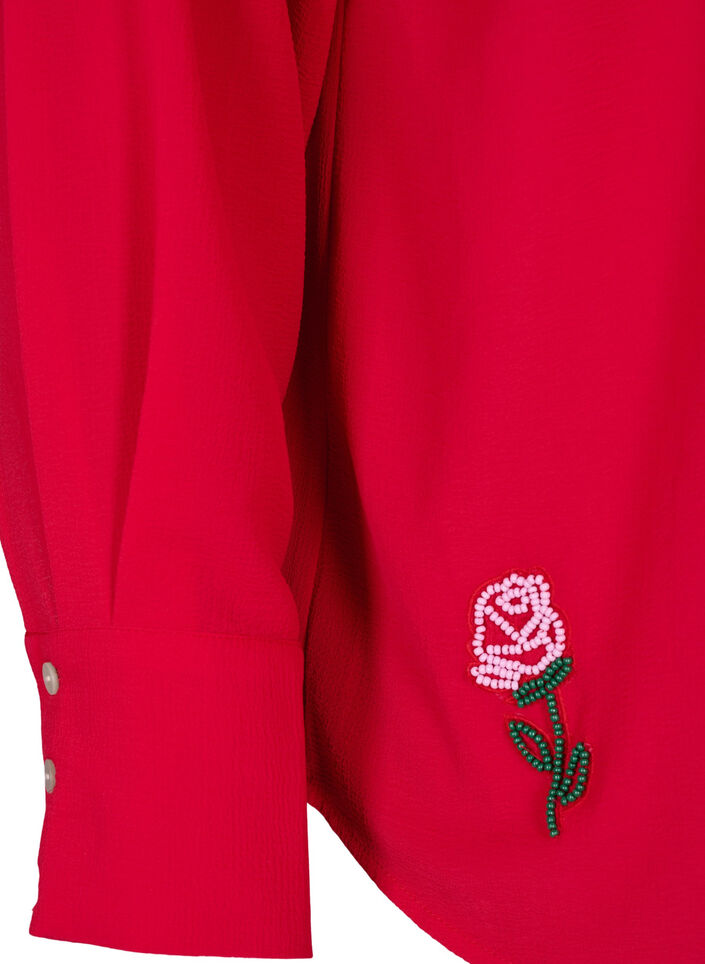 Jednokolorowa koszula z perelkami, Czerwony, Packshot image number 3