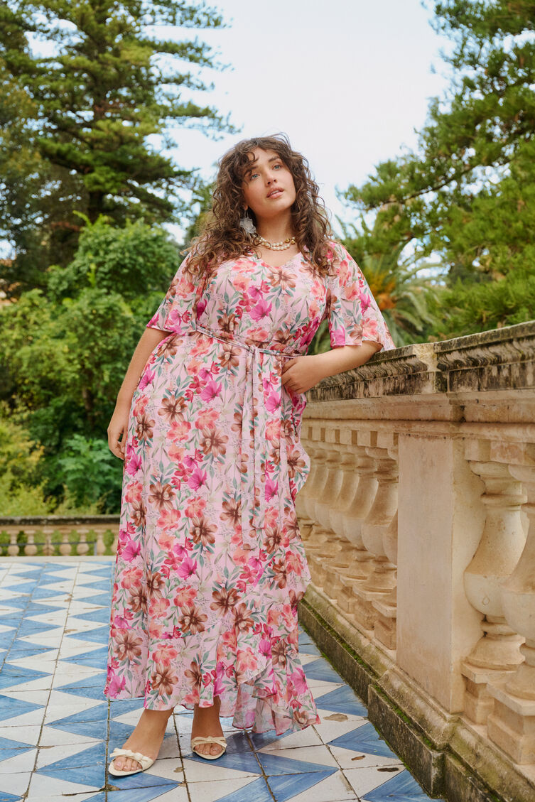 Kwiatowa sukienka z dekoltem w serek, , Model