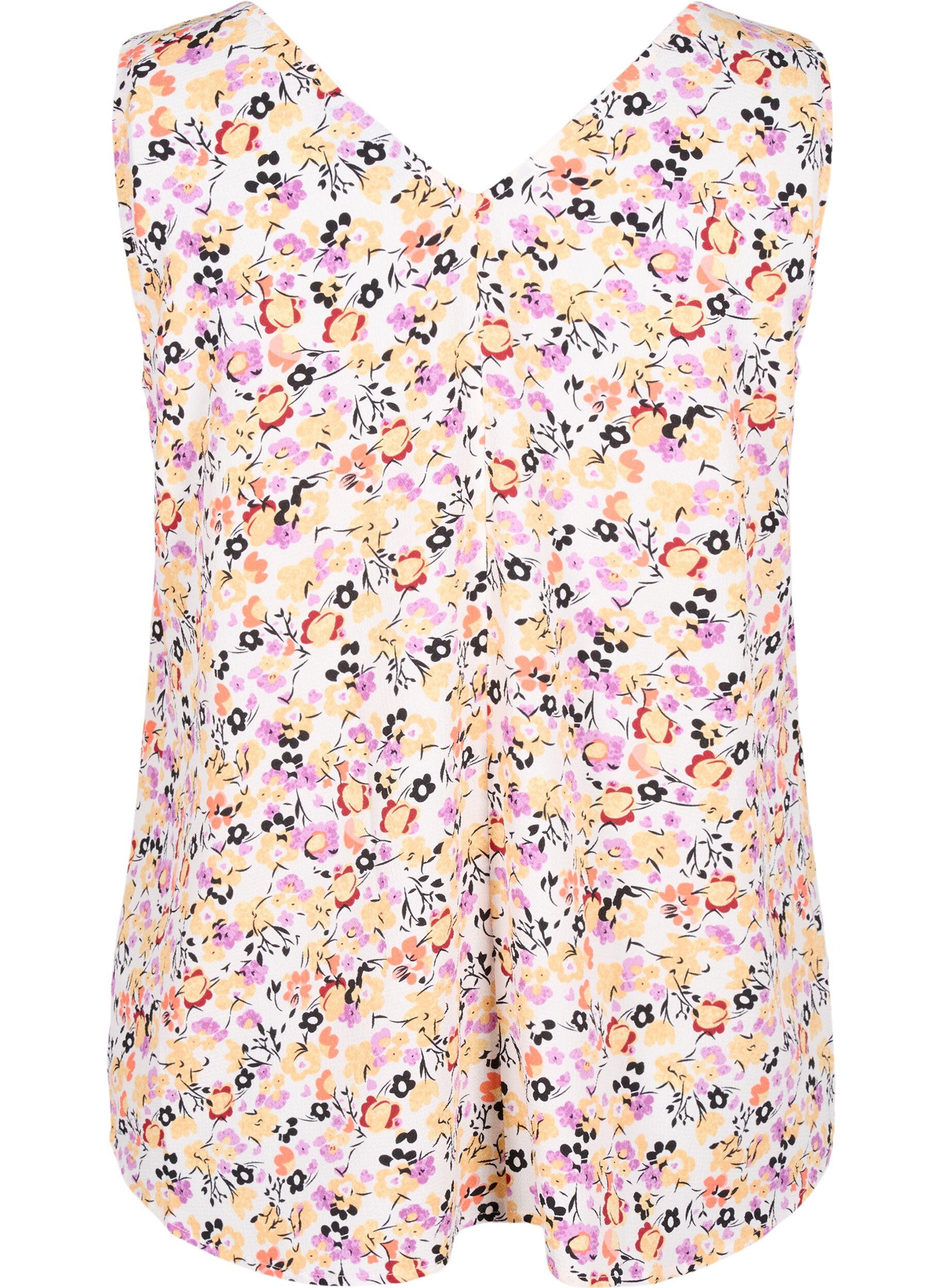 Zizzi Top w kwiaty z dekoltem w serek, Off White Flower AOP, Packshot image number 1