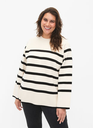 Sweter z mieszanki wiskozy z rozcieciem z boku, Birch W/Black, Model image number 0
