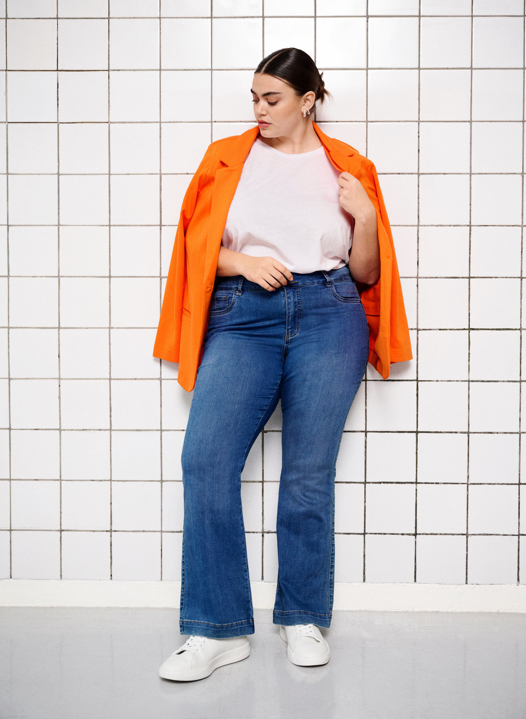 Zizzi Prosty blezer z guzikiem, Mandarin Orange, Image image number 1