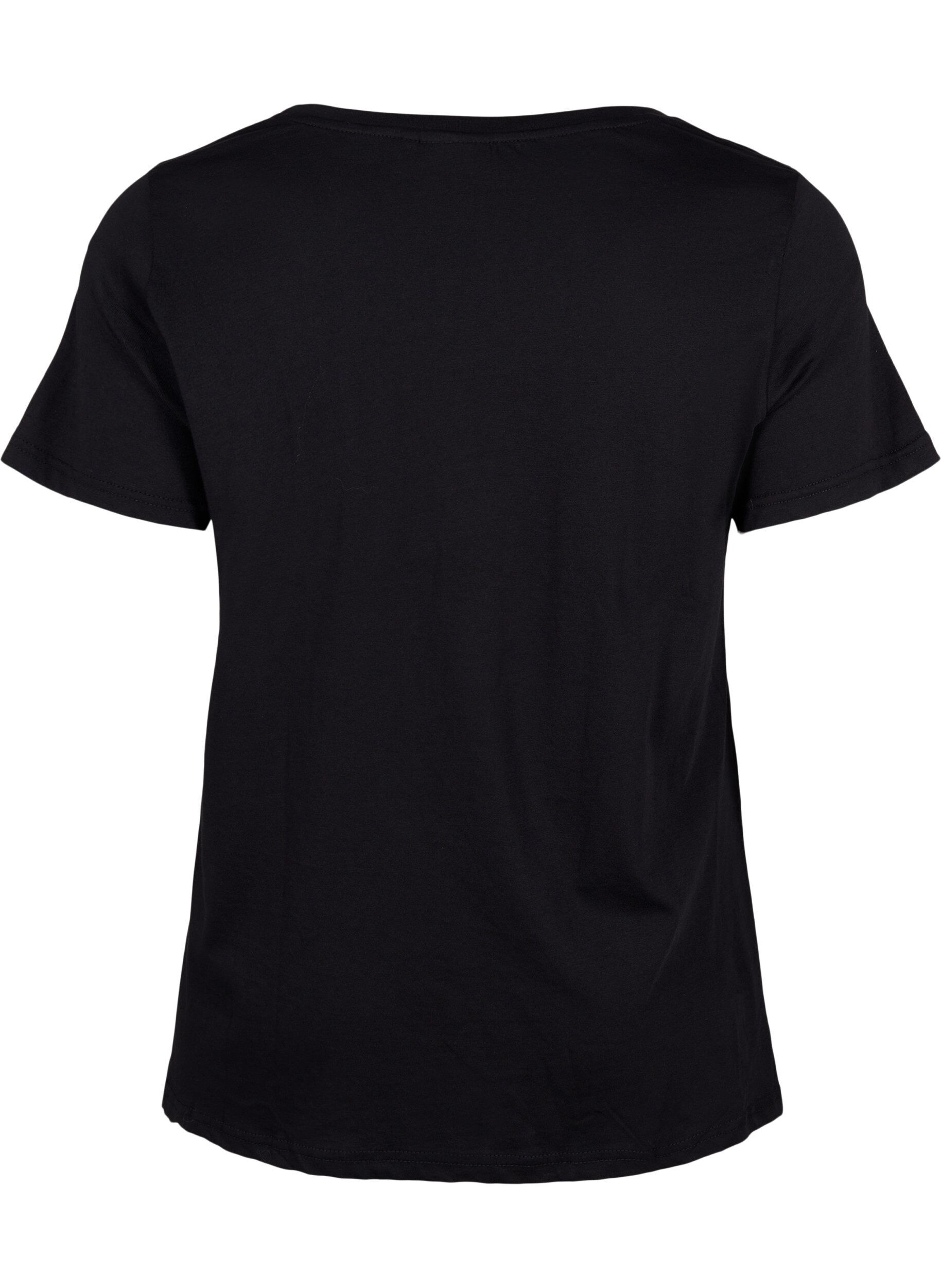 Zizzi Cotton t-shirt with print on the front, Black W. Chest print, Packshot image number 1