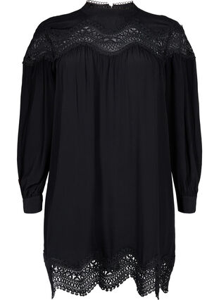 Sukienka z wiskozy z haftowanymi detalami, Black, Packshot image number 0