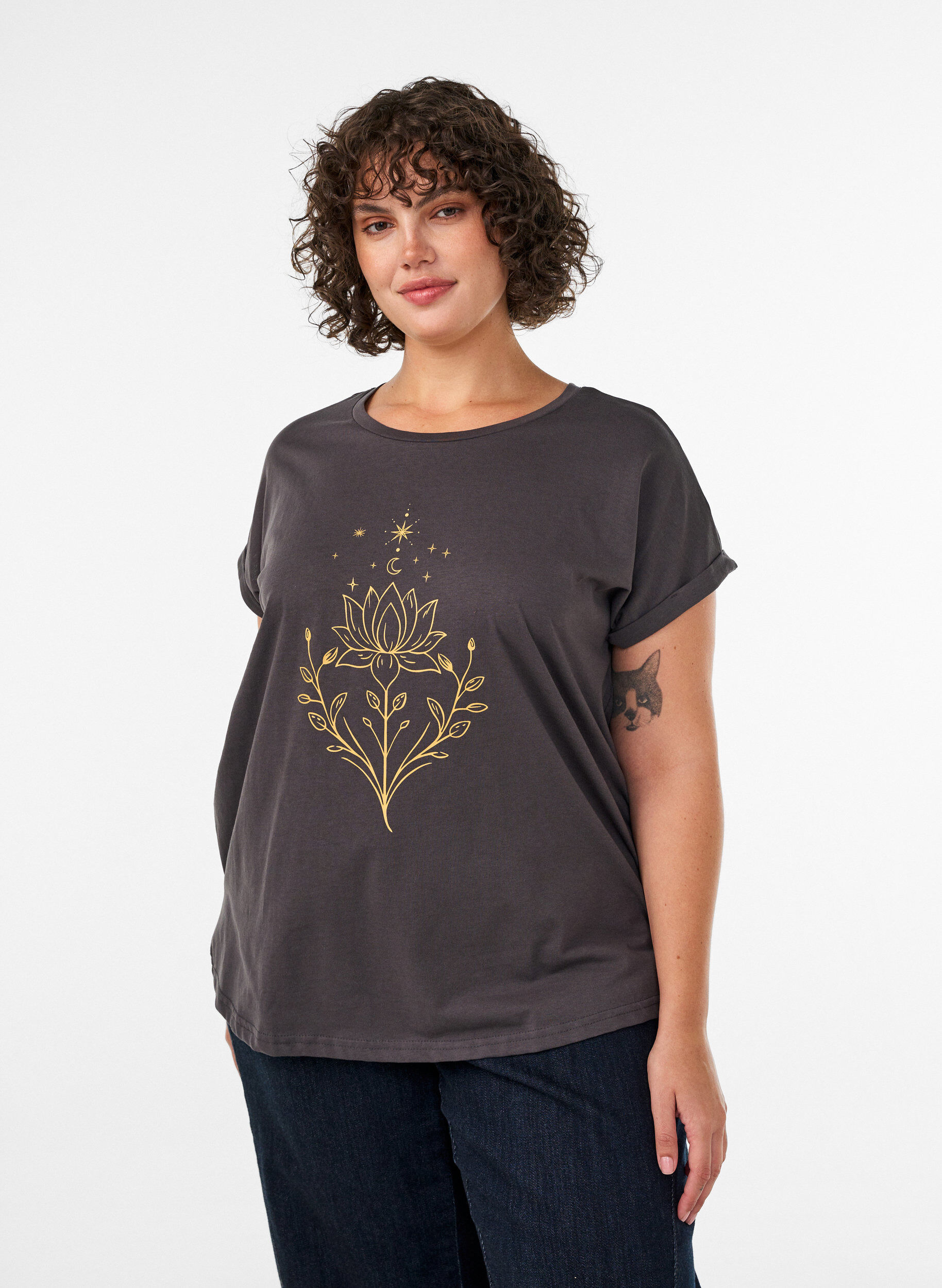 ZizziT-shirt z ozdobnym nadrukiem z przodu, Ciemnoszary, Model image number 0