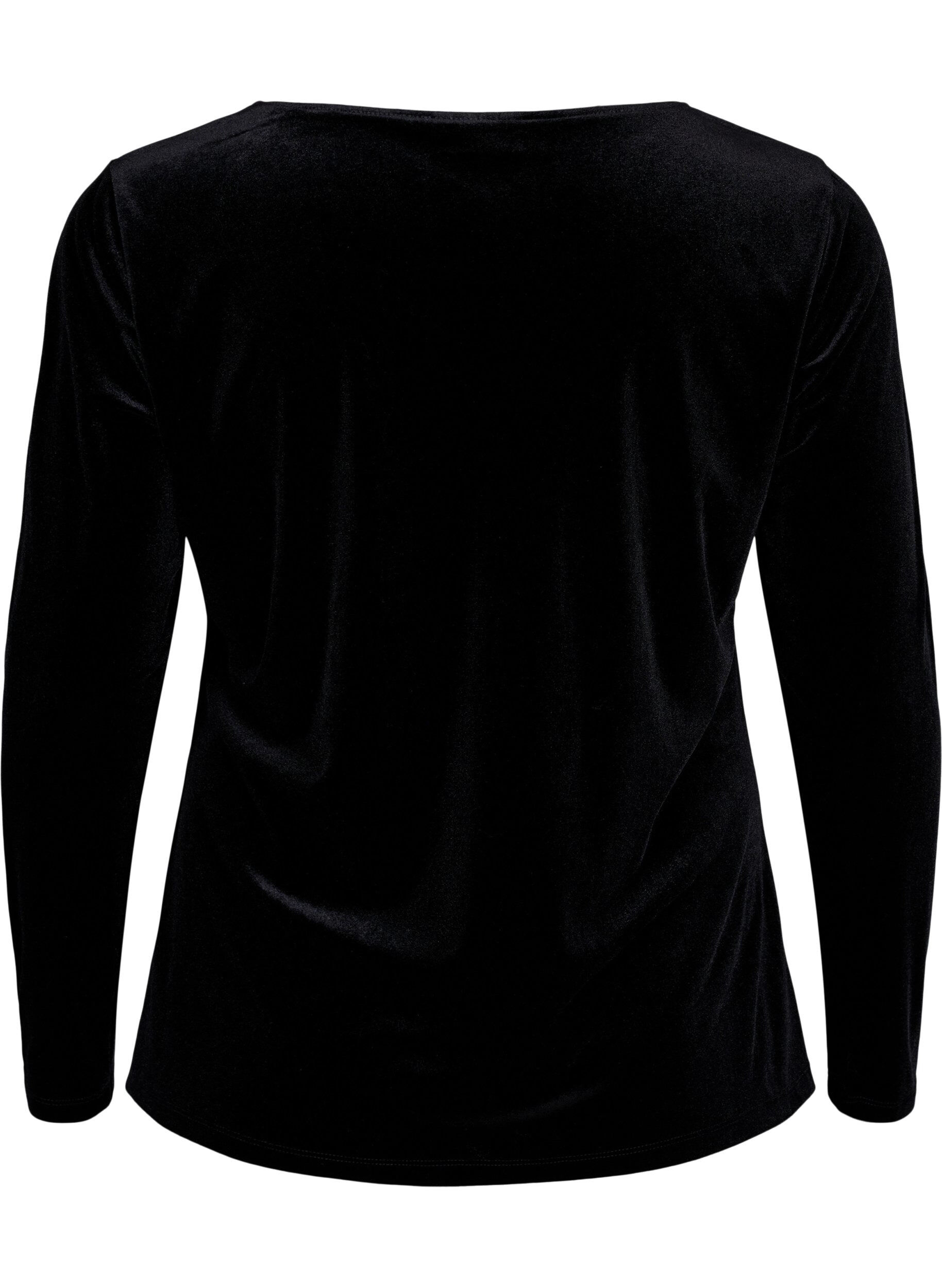 Zizzi Velour top with long sleeves, Black, Packshot image number 1