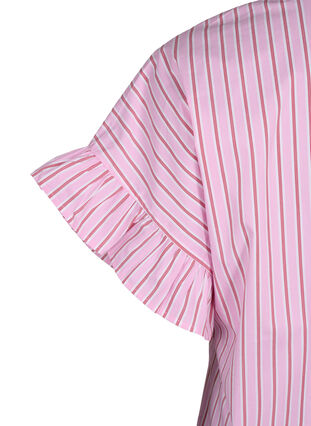 Bluzka w paski z baskinka i marszczeniami, Pink Red Stripe, Packshot image number 3