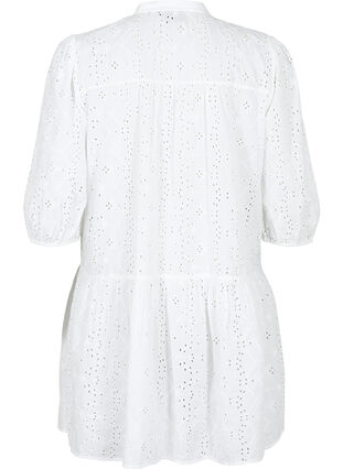 Bawelniana sukienka koszulowa z haftem angielskim, Bright White, Packshot image number 1