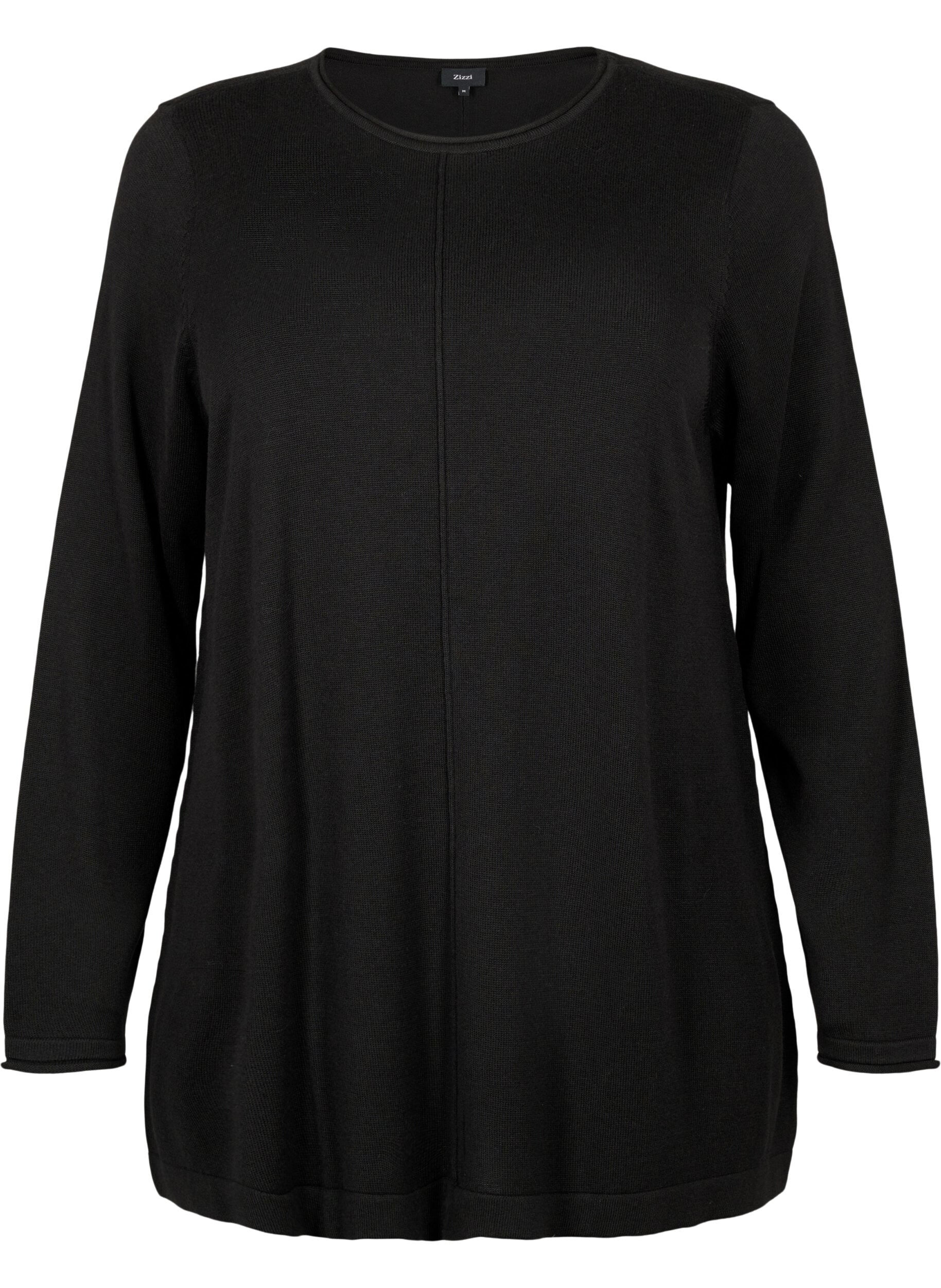 Zizzi Dzianinowa bluzka z mieszanki bawelny i wiskozy, Czarne, Packshot image number 0