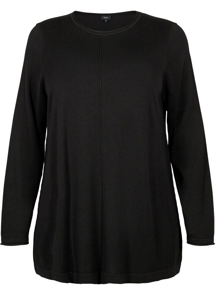 Dzianinowa bluzka z mieszanki bawelny i wiskozy, Czarne, Packshot image number 0