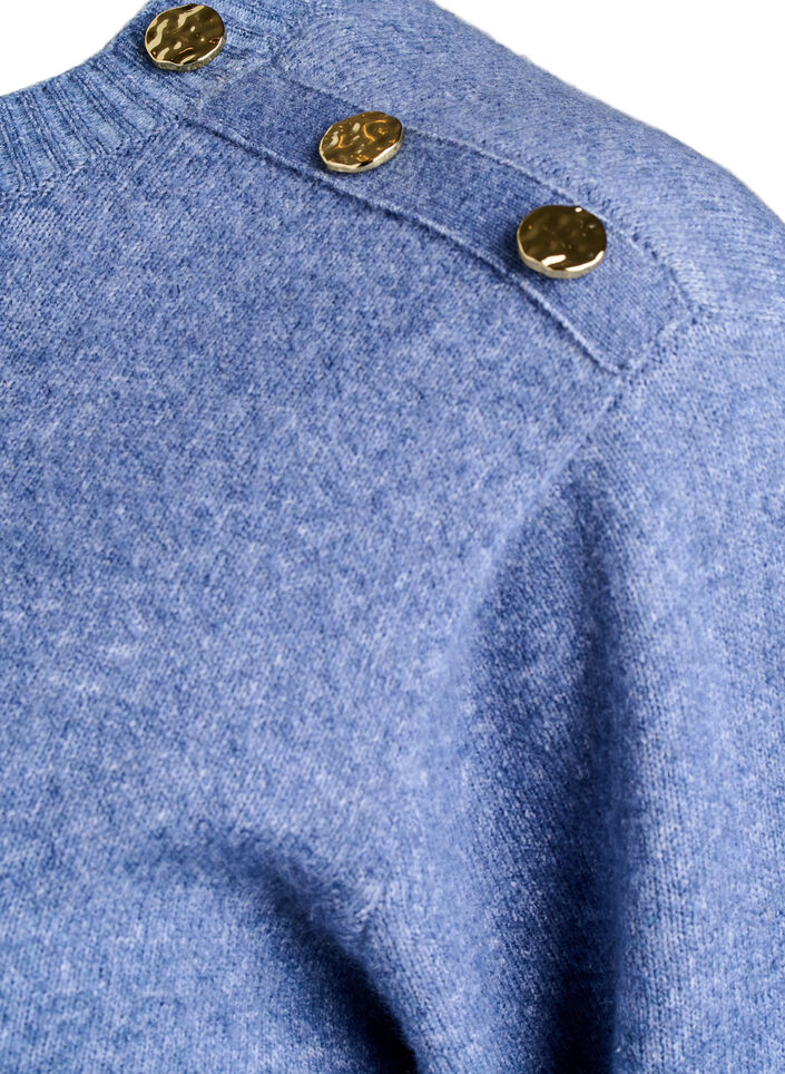 Bluzka dzianinowa z ozdobnym guzikiem, Niebieskie, Packshot image number 3