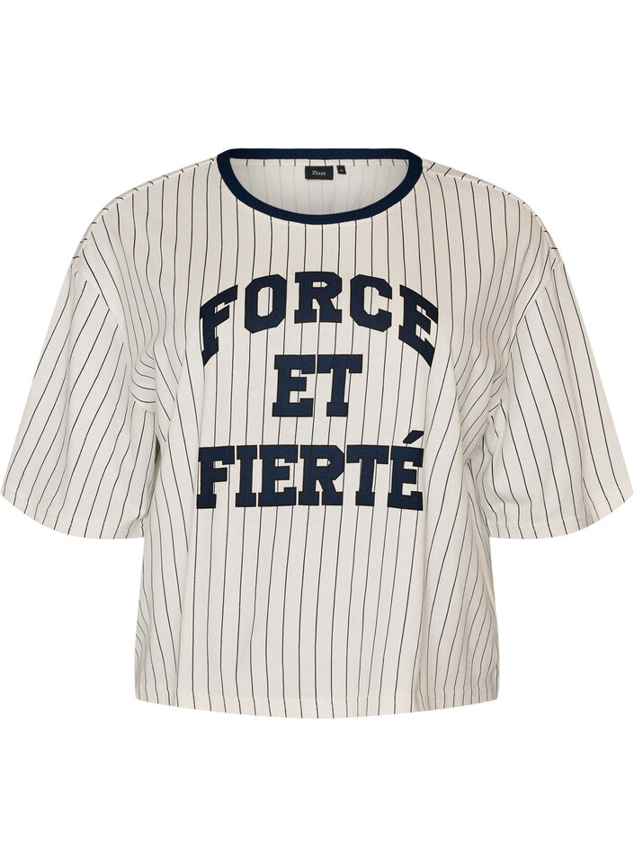 Koszulka Boxy z paskami i nadrukiem, Biały, Packshot image number 0