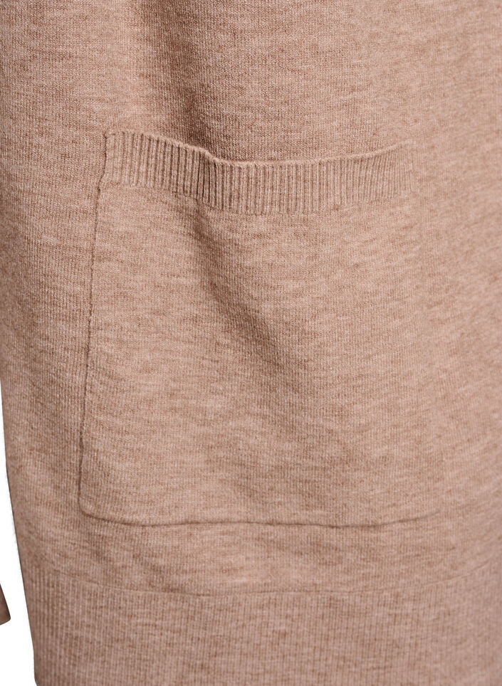 Dlugi kardigan z dzianiny z otwartym przodem i kieszeniami, Beżowy, Packshot image number 3