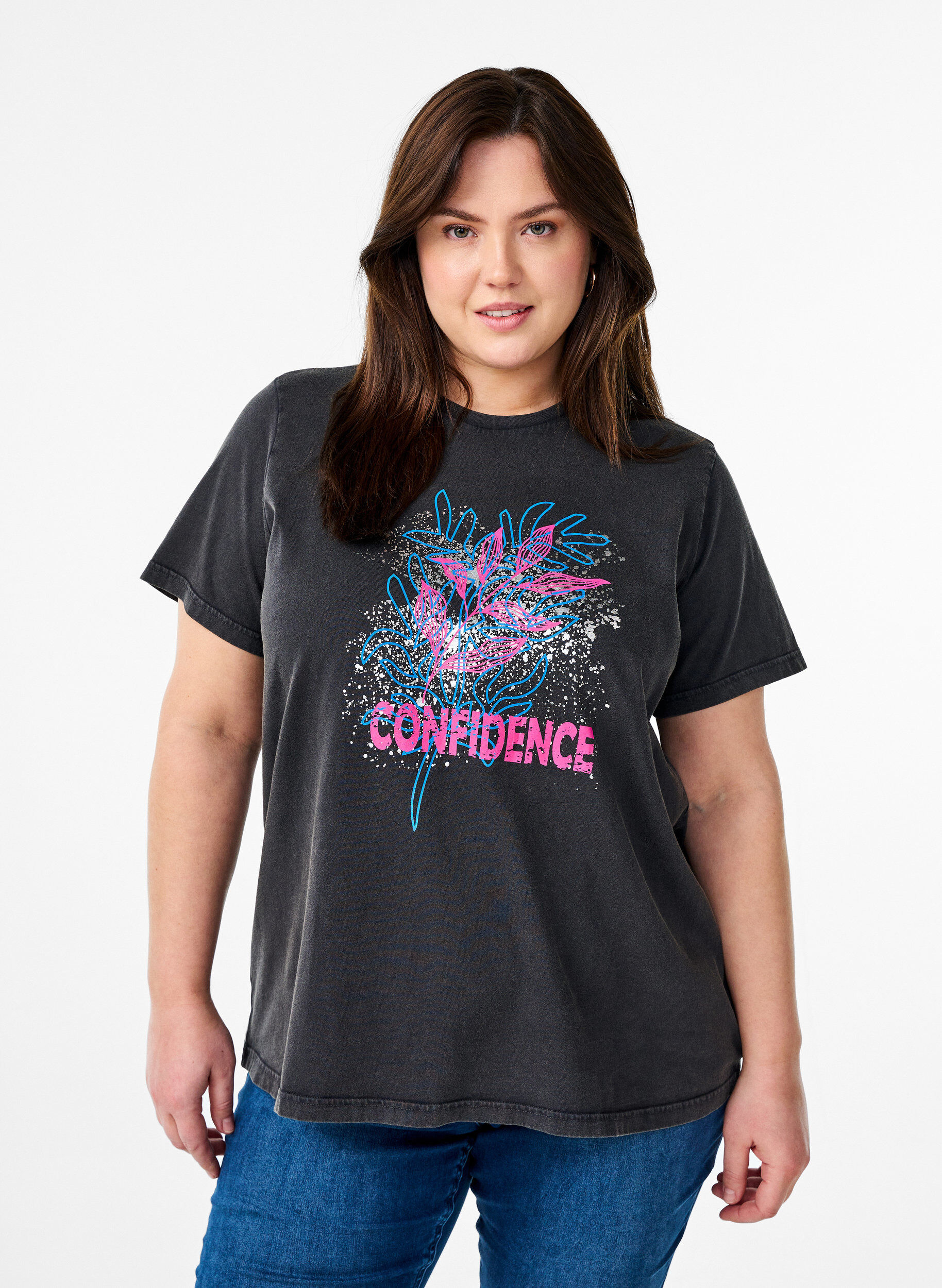 Zizzi Koszulka z bawelny organicznej z fajnym nadrukiem, Ciemnoszary, Model image number 0