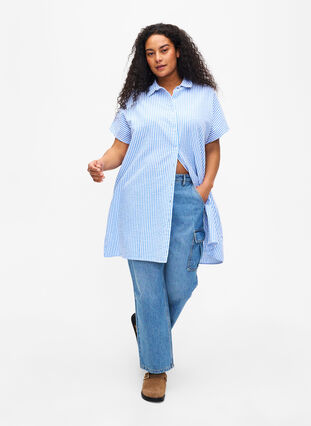 Dluga bawelniana koszula w paski, Light Blue Stripe, Model image number 2
