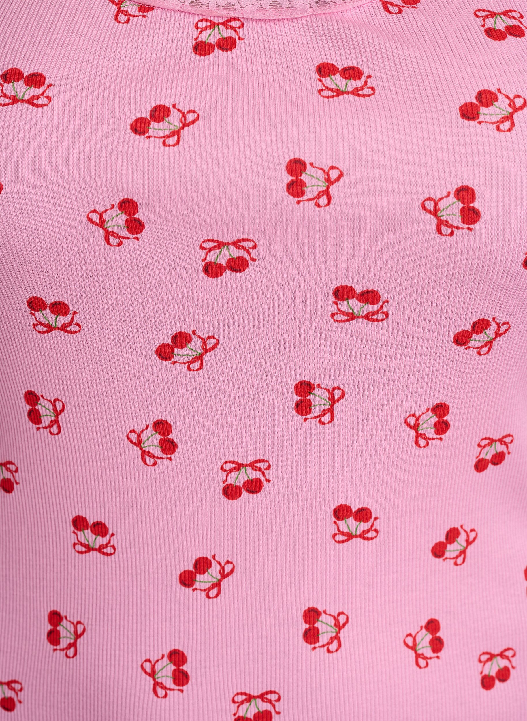 Zizzi Top z nadrukiem i koronkowym brzegiem, R&oacute;żowy, Packshot image number 2