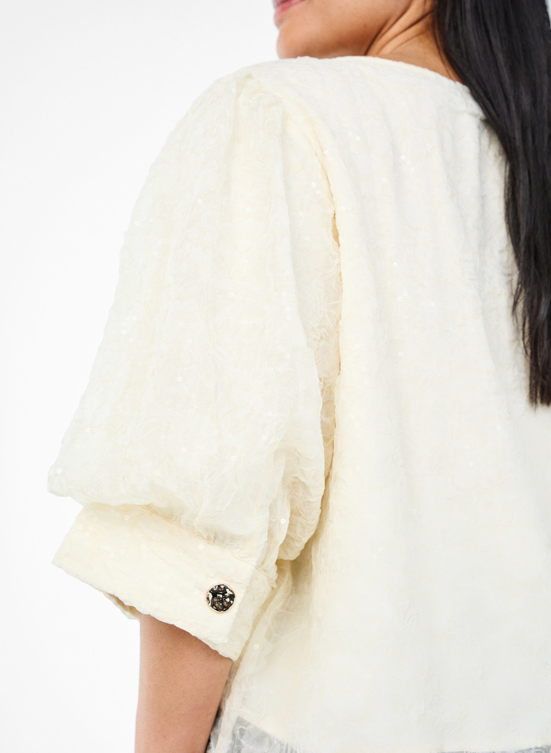 Zizzi Imprezowa bluzka z cekinami i rekawami 1/2, Biały, Model image number 3