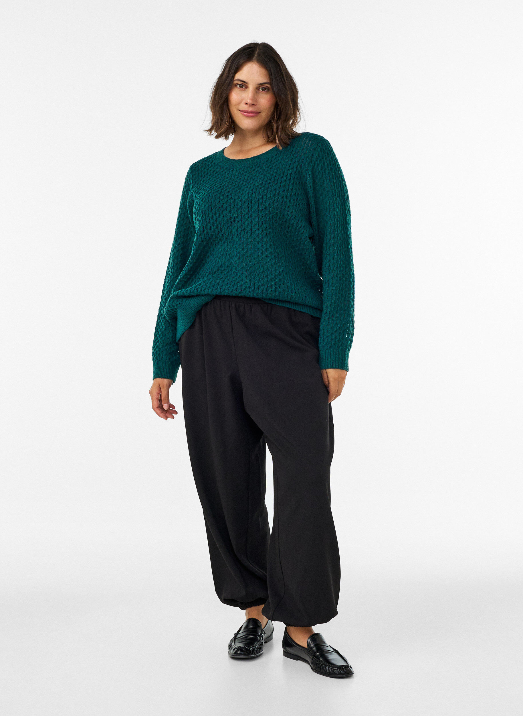 ZizziDzianinowa bluzka z azurowym wzorem o wyrazistej fakturze, Zielony, Model image number 1