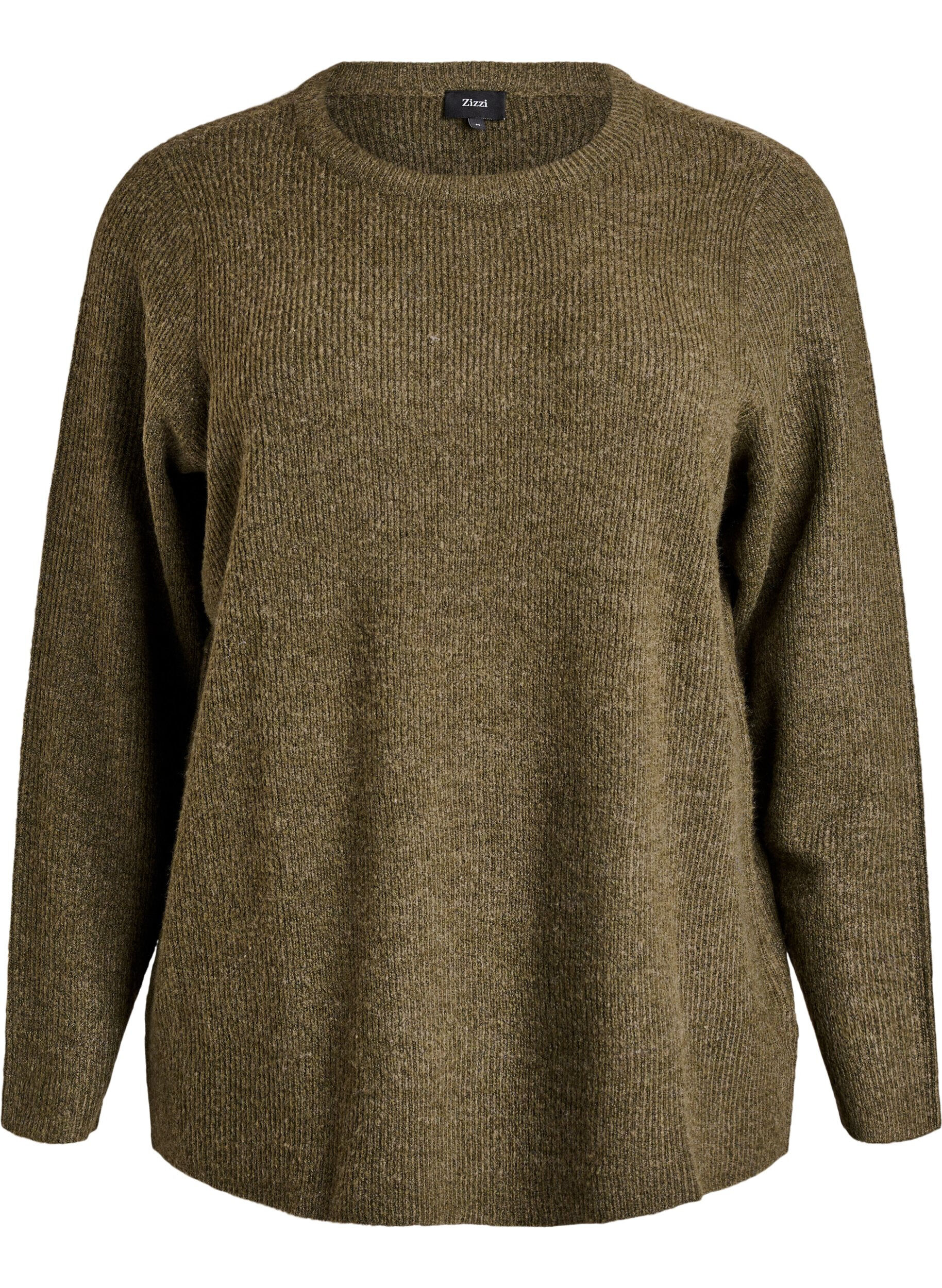 Melanzowa dzianinowa bluzka z okraglym dekoltem