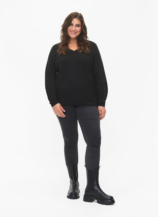Wzorzysty sweter z bawelny organicznej, Black, Model image number 2