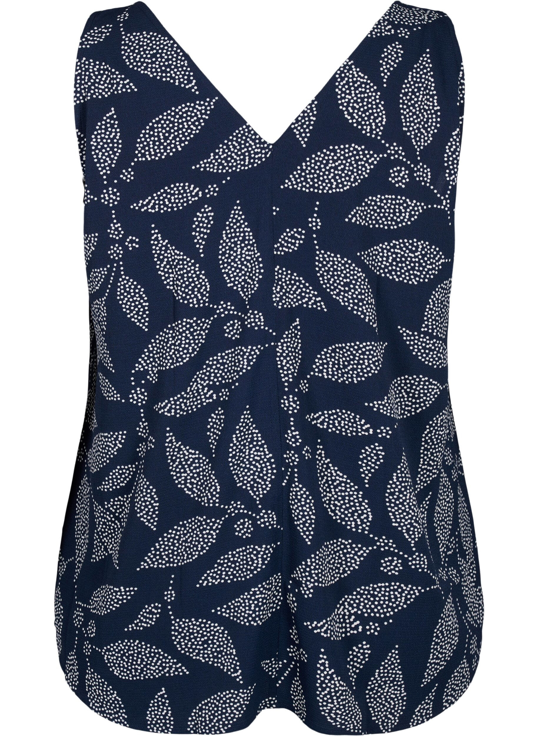Zizzi Top z nadrukiem i dekoltem w serek, Navy B. w. Dot Leaf, Packshot image number 1