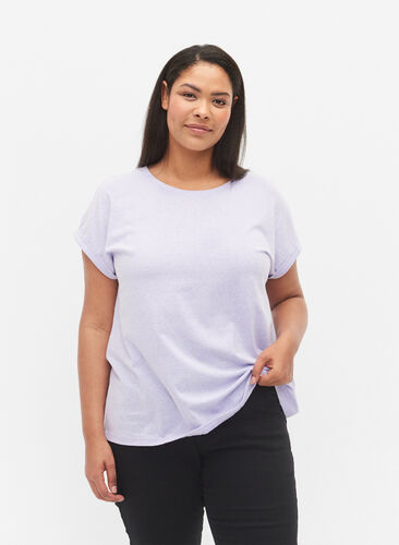 Melanzowa koszulka z krótkim rekawem, Lavender Mél, Model image number 0