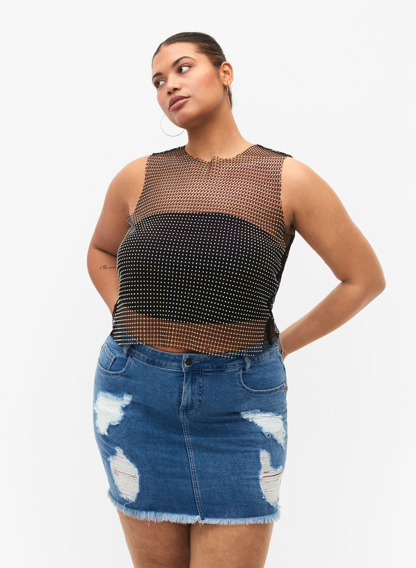 Obcisla, podarta spódnica dzinsowa, Blue denim, Model image number 0