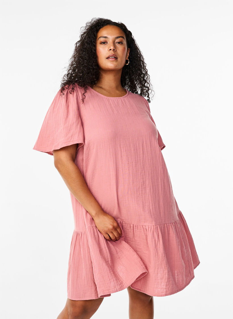 Bawelniana sukienka z krótkim rekawem w ksztalcie litery A, Old Rose, Model image number 0