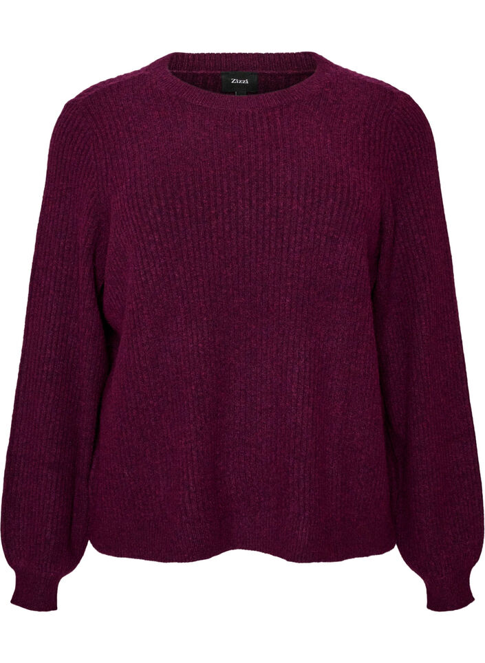 Sweter z ryfionymi rekawami w ksztalcie balon&oacute;w, Fioletowy, Packshot image number 0