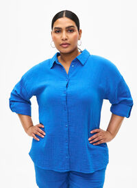 Koszula z kolnierzem z bawelnianego muslinu, Victoria blue, Model