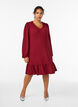 Krótka teksturowana sukienka z falbana u dolu, Ciemnobordowy, Model image number 0