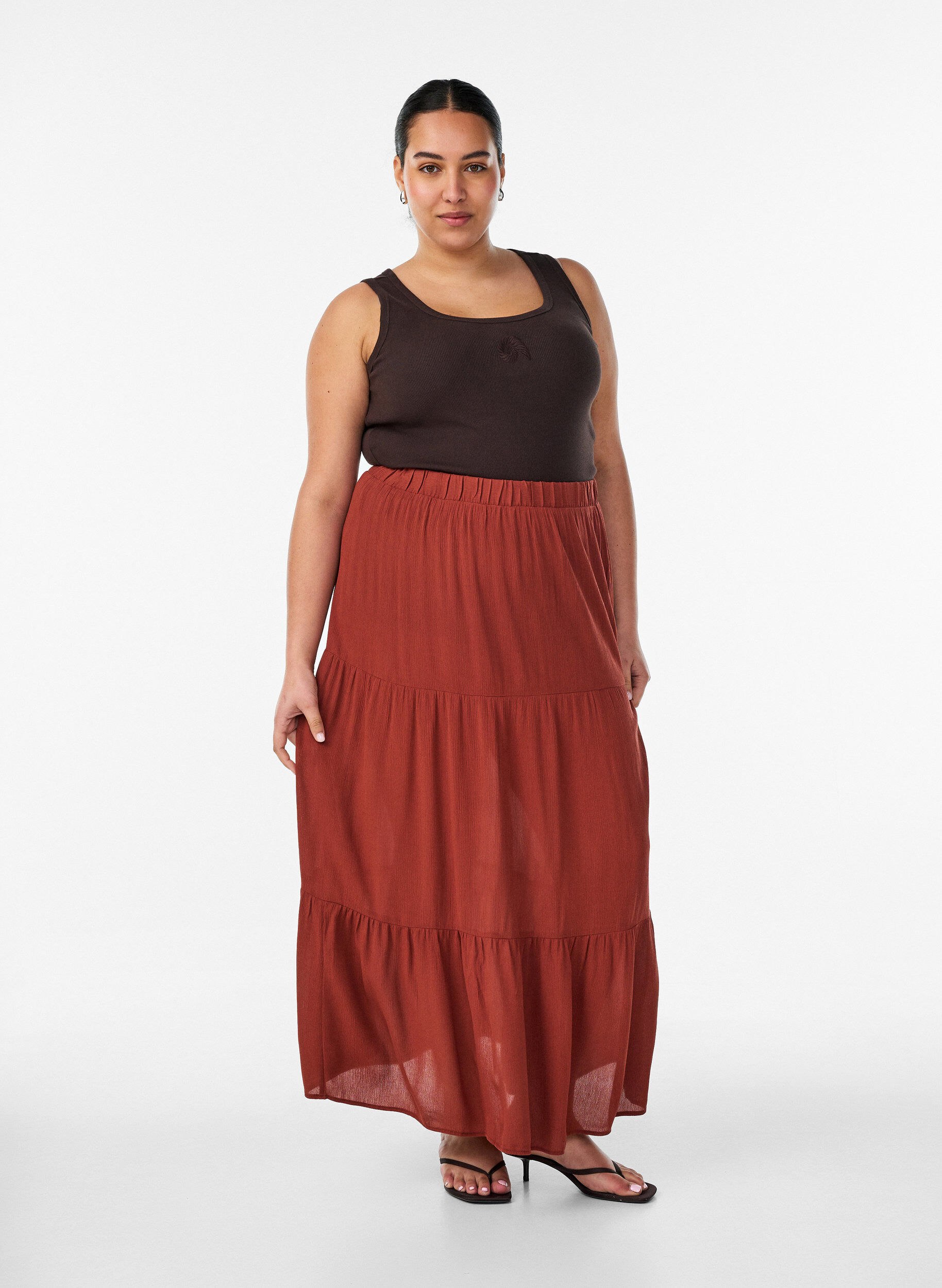 ZizziDopasowany top z motywem, Brązowy, Model image number 1