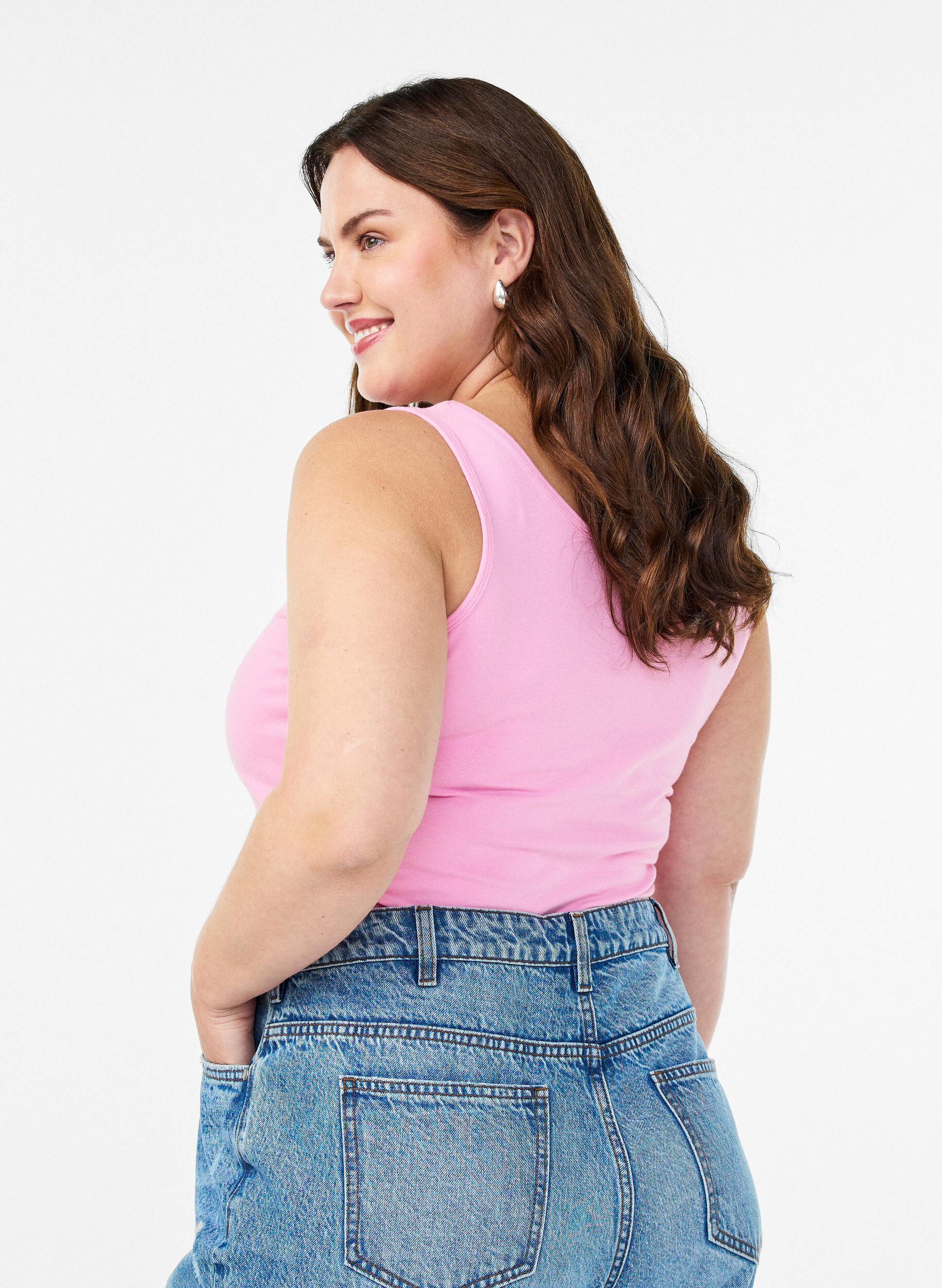 Zizzi Podstawowy top bawelniany w jednolitym kolorze, R&oacute;żowy, Model image number 2